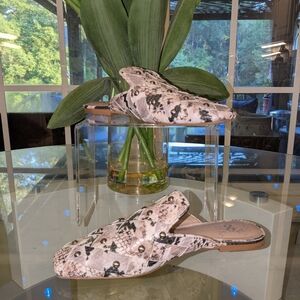 Vince Camuto Black and Cream Snakeskin Mules